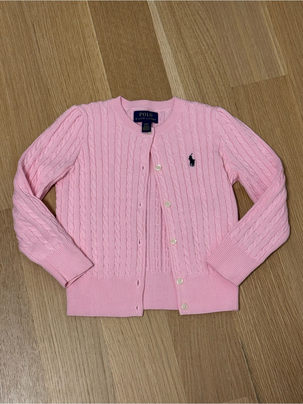 Polo by Ralph Lauren Pink Cable-Knit Girls Cardigan 3/3T